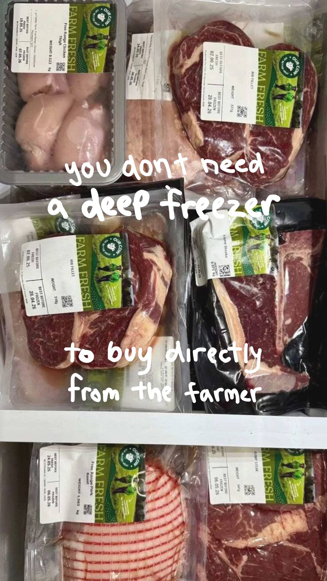 Our Cow Facebook ad: Direct From The Farmer And You Can Fit It In Your Freezer