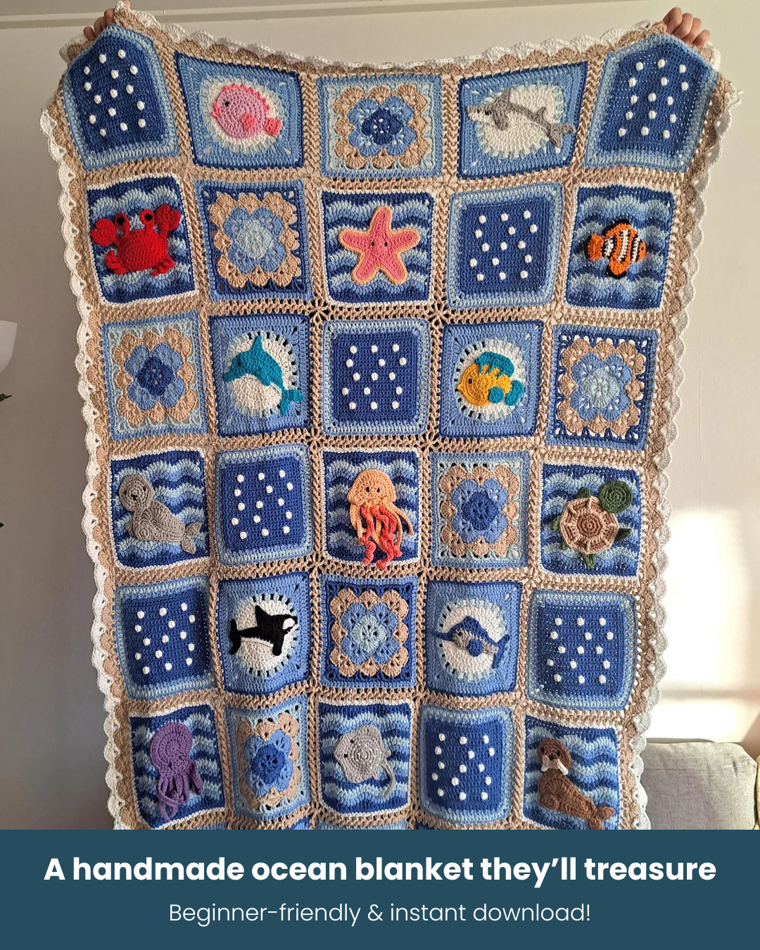 Crochetta yarn Facebook ad: Crochet Your Own Ocean Blanket