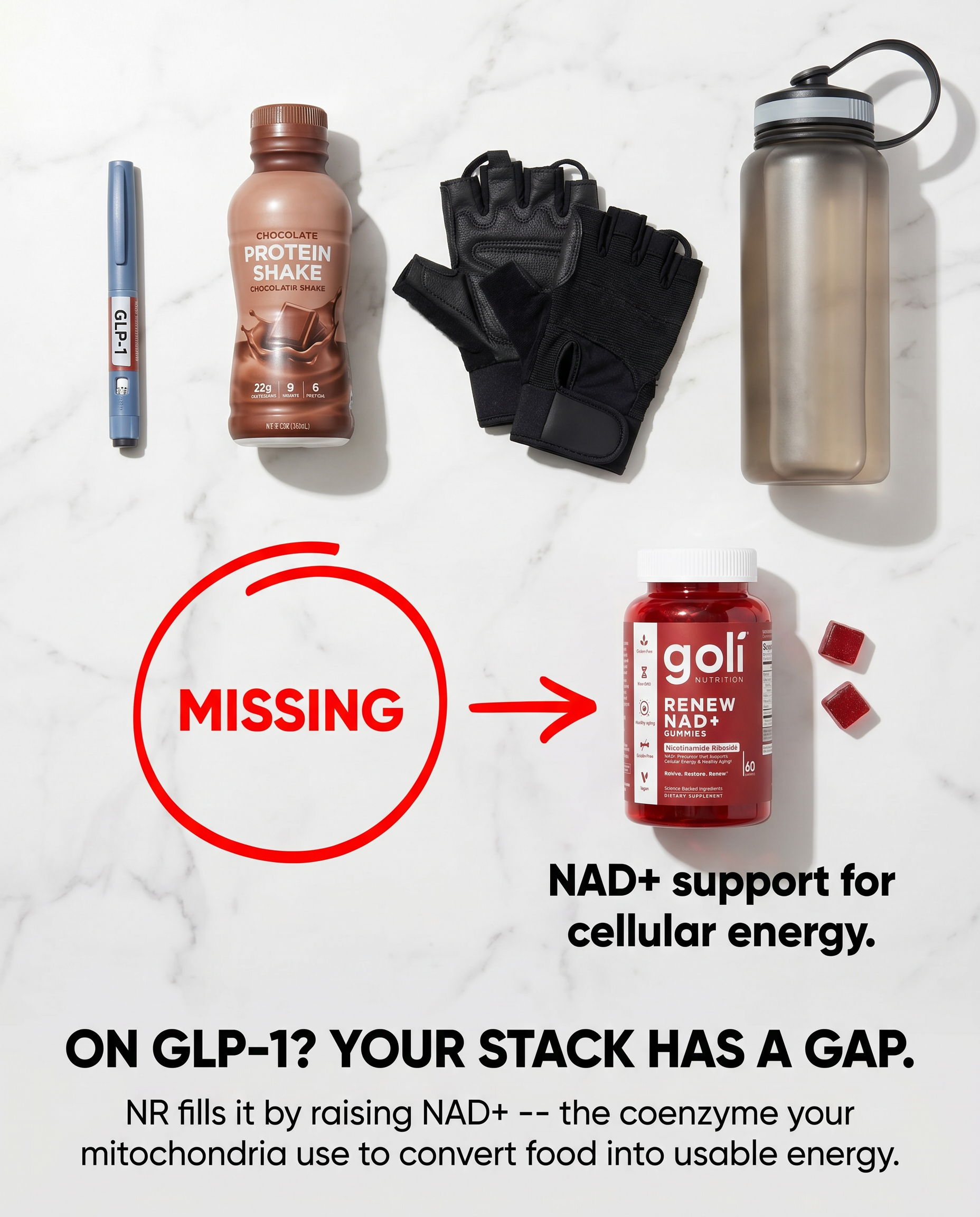 Goli Facebook ad: On a GLP-1 and Running on Empty?