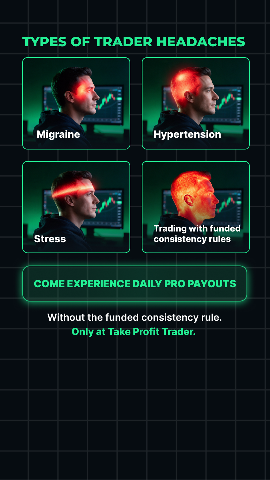 Take Profit Trader Facebook ad: #1 Live-Market Prop Payout Policy