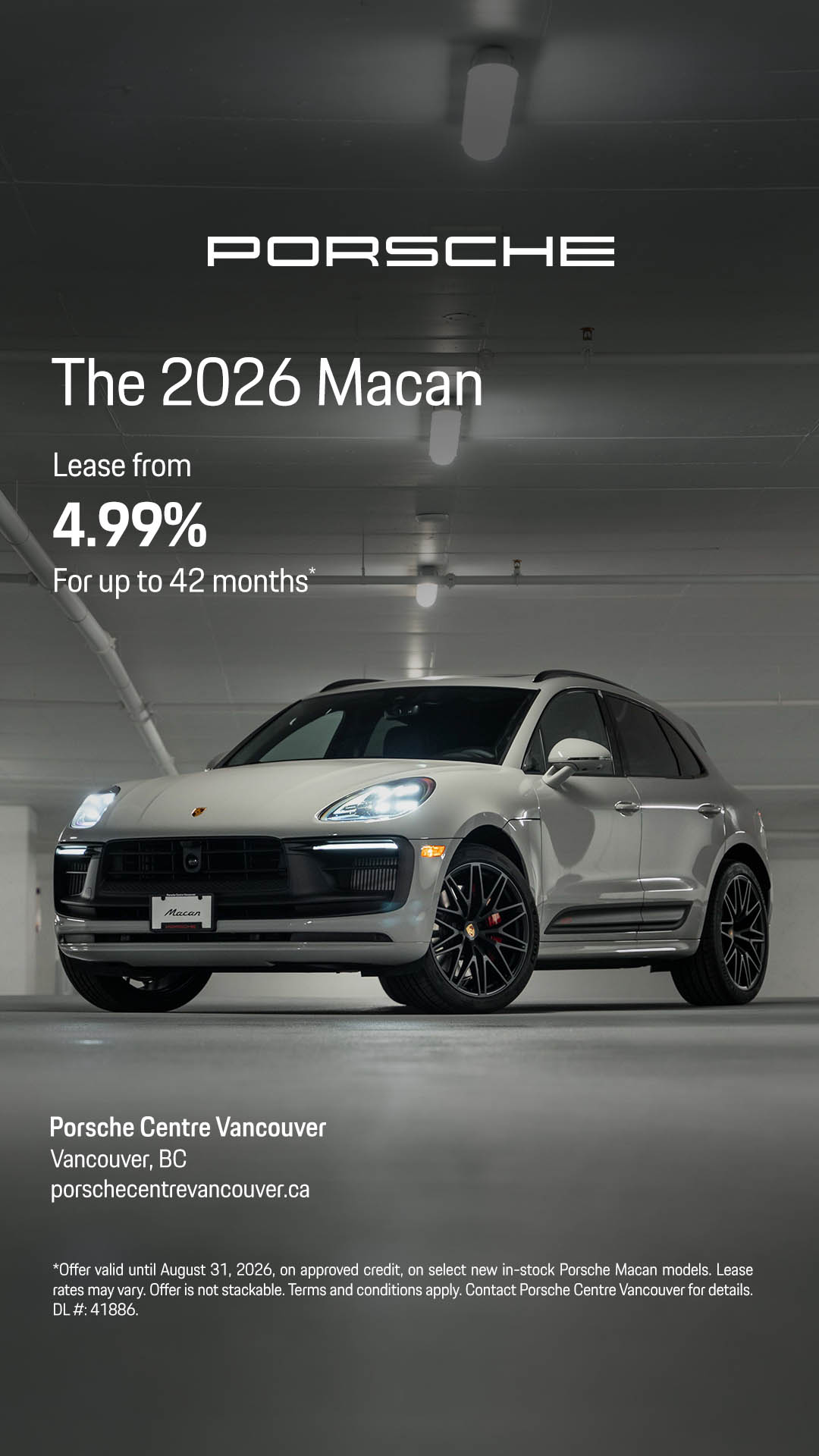 Porsche Centre Vancouver Facebook ad from Aug 4, 2026