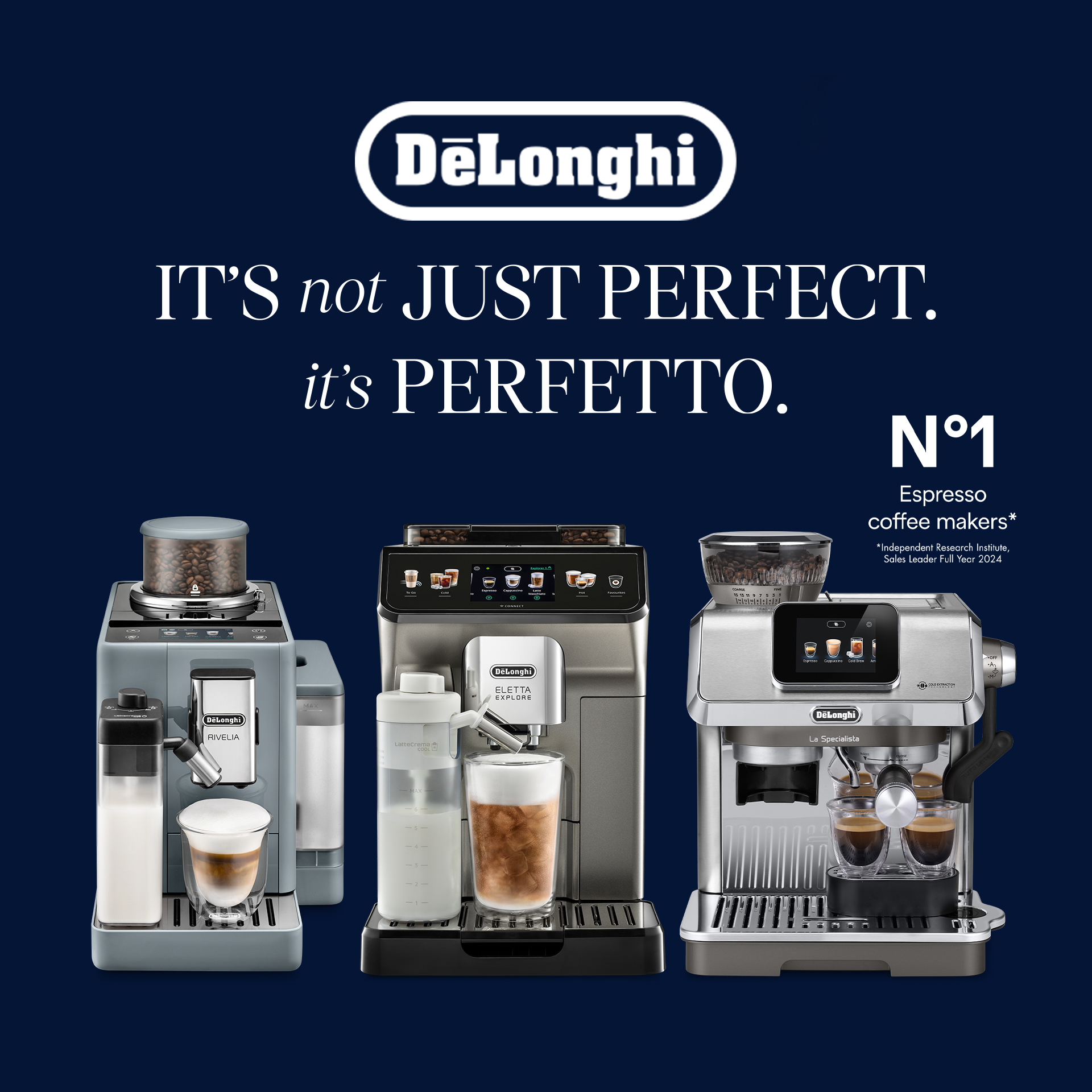 DeLonghi Facebook ad: Perfetto coffee at home with ease.