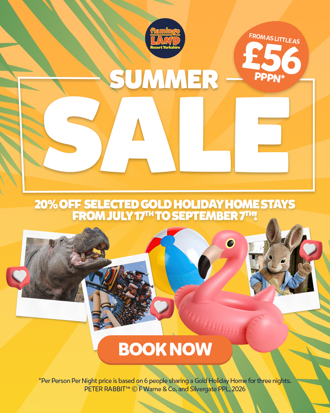 Flamingo Land Resort Facebook ad: SAVE 20% OFF HOLIDAYS AT FLAMINGO LAND RESORT