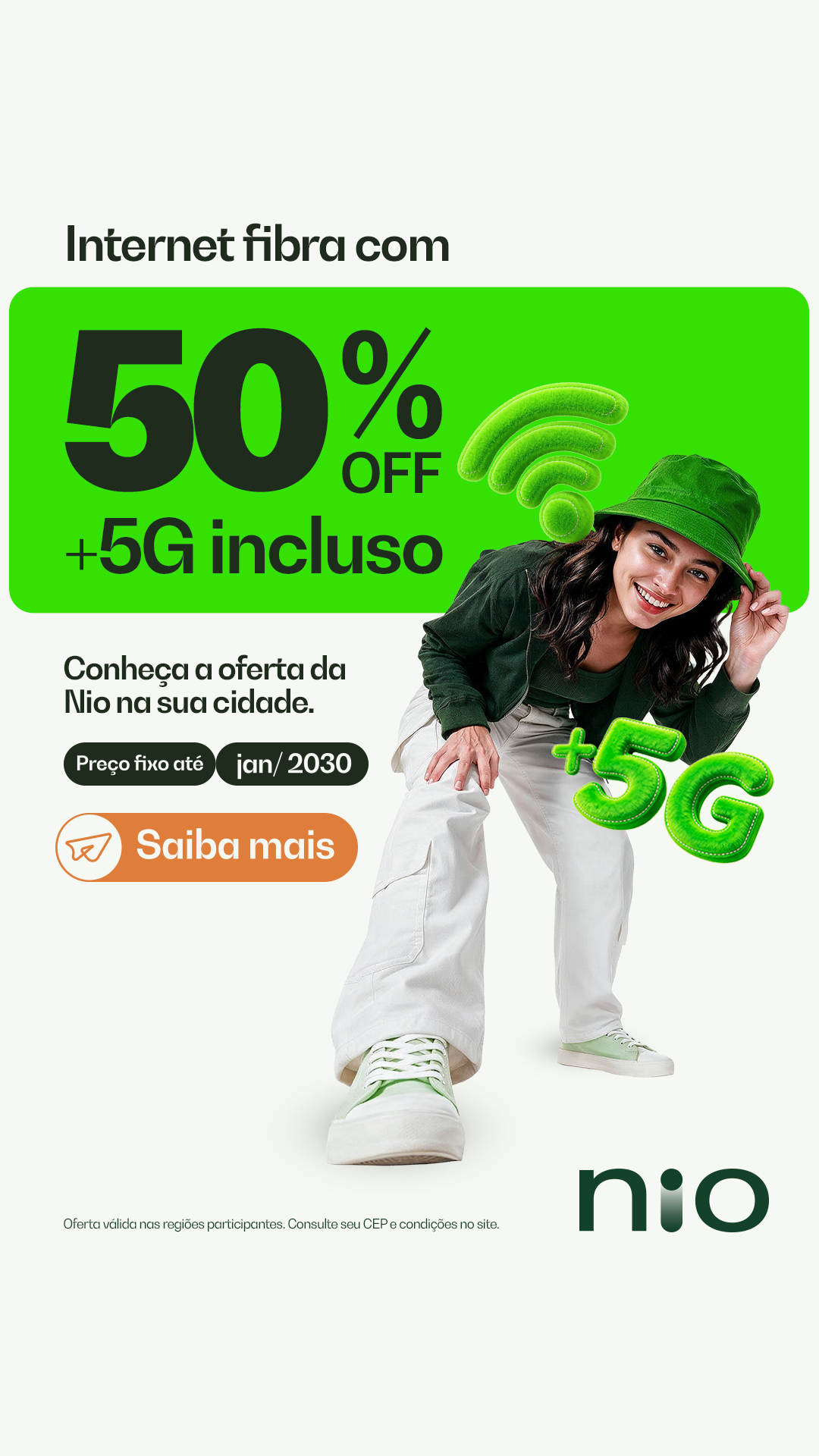 Nio Facebook ad: Nio: internet fibra 50% off + 5G incluso