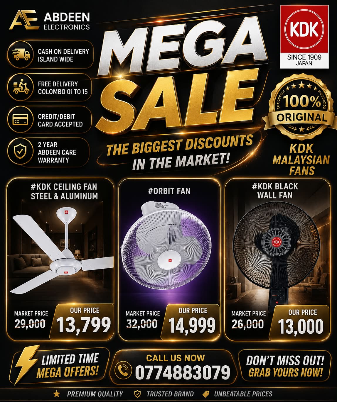 Abdeen Electronics Facebook ad: ABDEEN ELECTRONICS, ORIGINAL KDK MALAYSIAN FANS