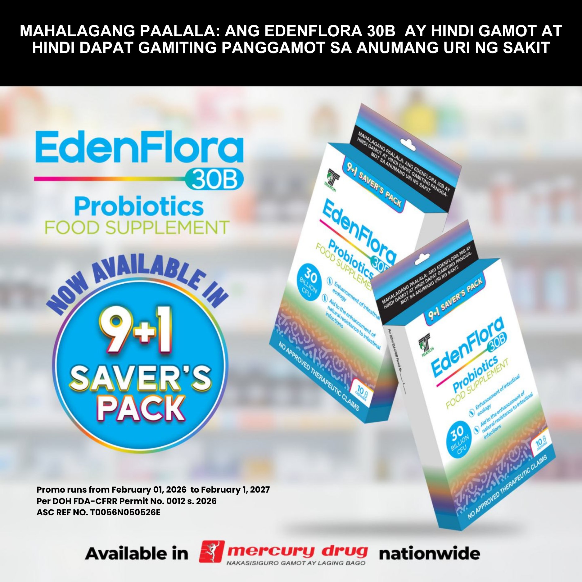 EdenFlora Facebook ad: EdenFlora 30B Probiotics is now available in 9+1…