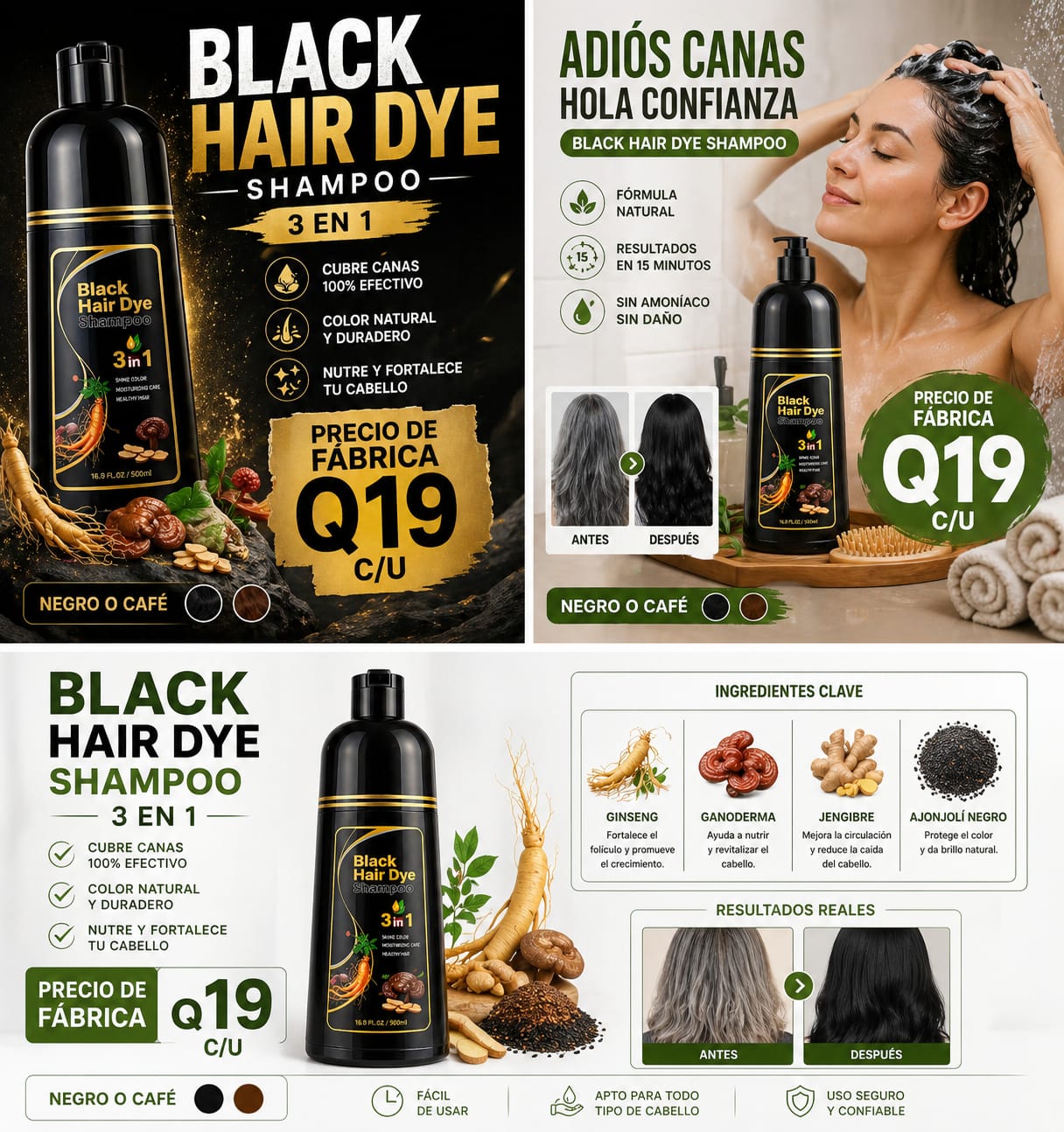Cabello Belleza GT Facebook ad: Shampoo Cubre Canas NEGRO O CAFE!