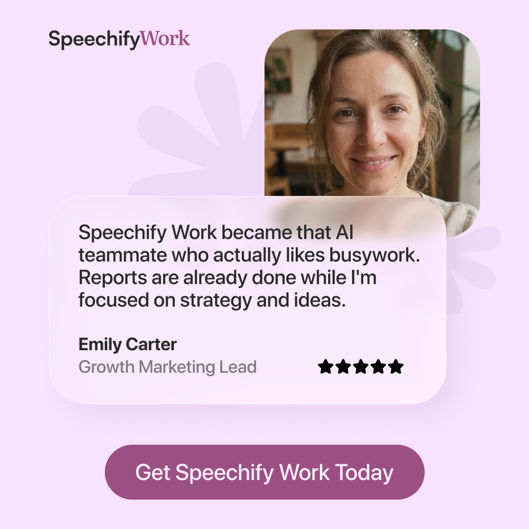 Speechify Work Facebook ad