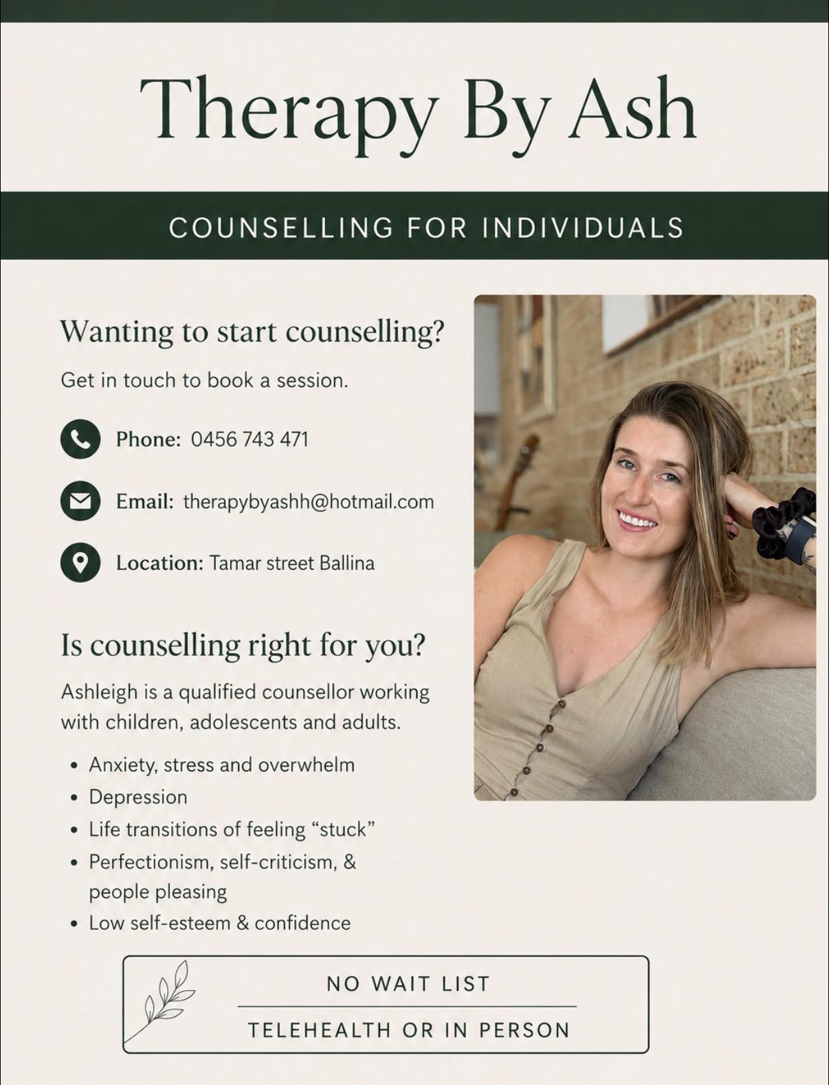 Therapy By Ash Facebook ad: Intro Counselling Offer