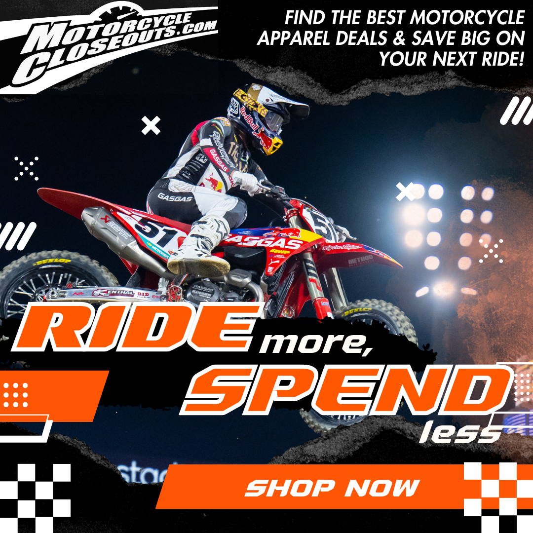 MotorcycleCloseouts Facebook ad: High Quality Motorcycle Gear & Apparel for Less