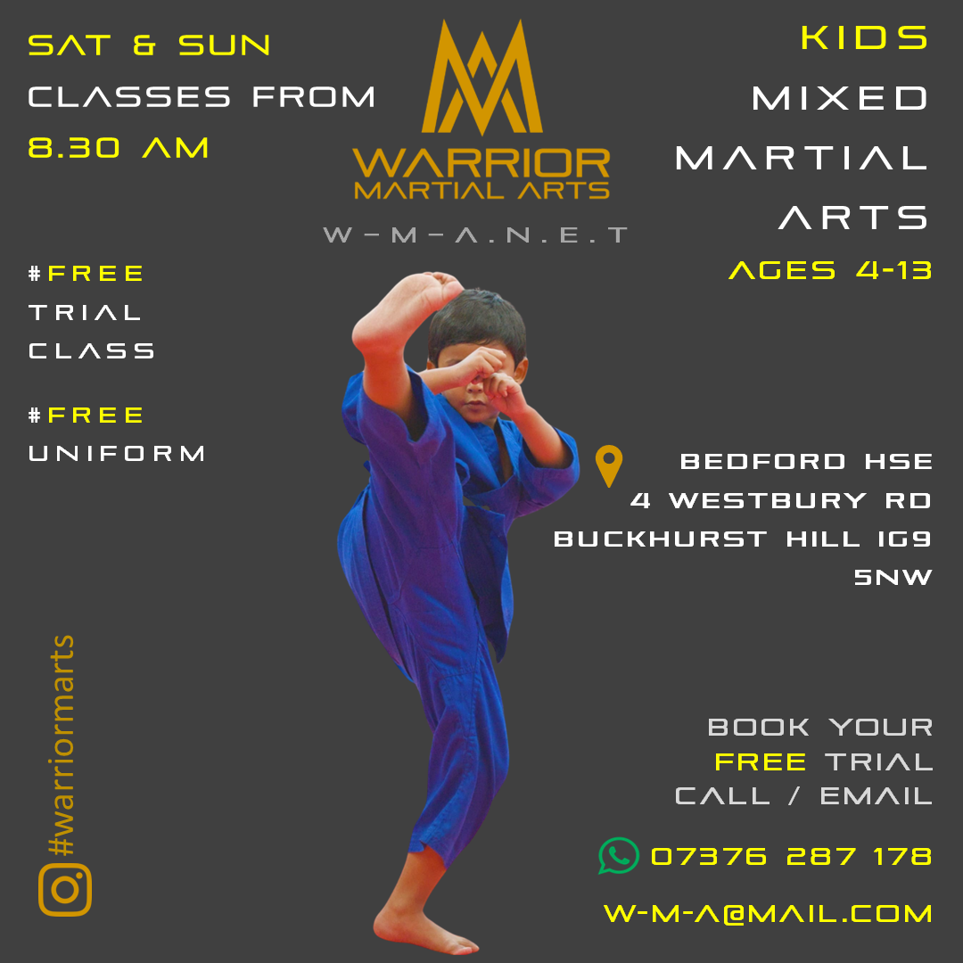 Warrior Martial Arts & Fitness Facebook ad: 𝐉𝐨𝐢𝐧 𝐖𝐚𝐫𝐫𝐢𝐨𝐫 𝐌𝐚𝐫𝐭𝐢𝐚𝐥 𝐀𝐫𝐭𝐬 𝐂𝐥𝐚𝐬𝐬