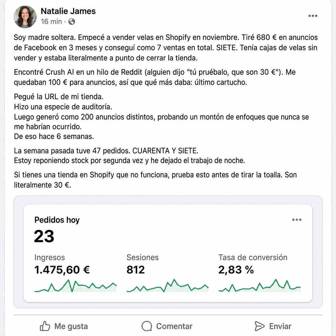 trycrush.ai Facebook ad: Ya está aquí tu media buyer con IA