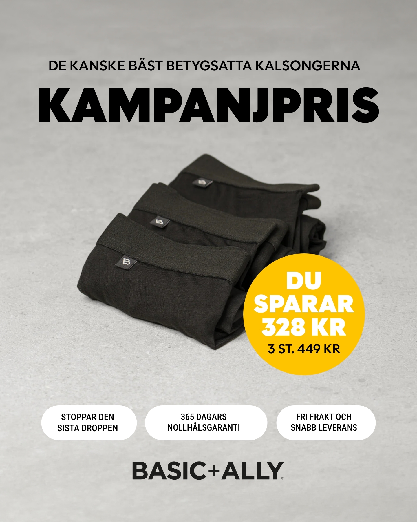 Basic+Ally Facebook ad: 48H DEAL: 3 par för 449 kr + fri frakt