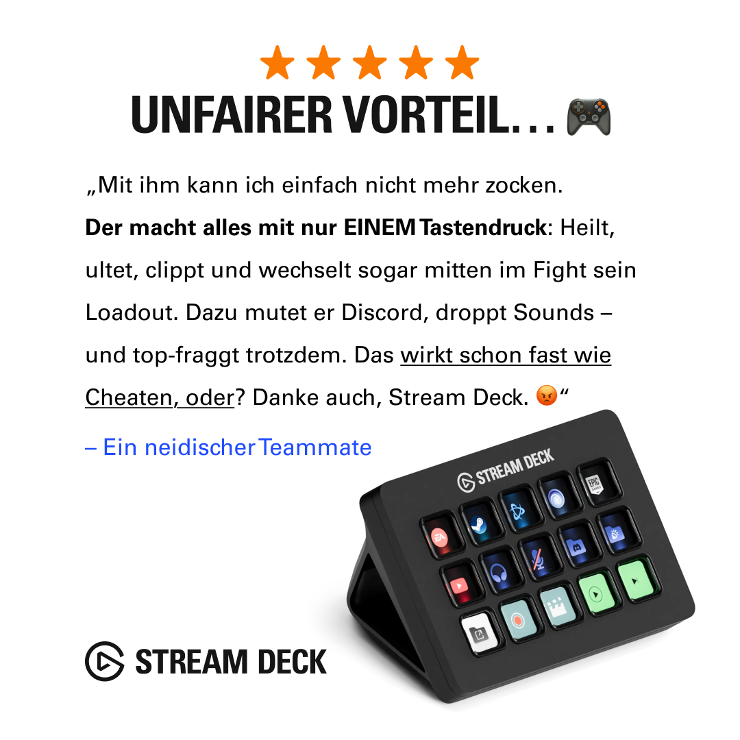 Elgato Facebook ad: Warnung: Kann Neid hervorrufen.