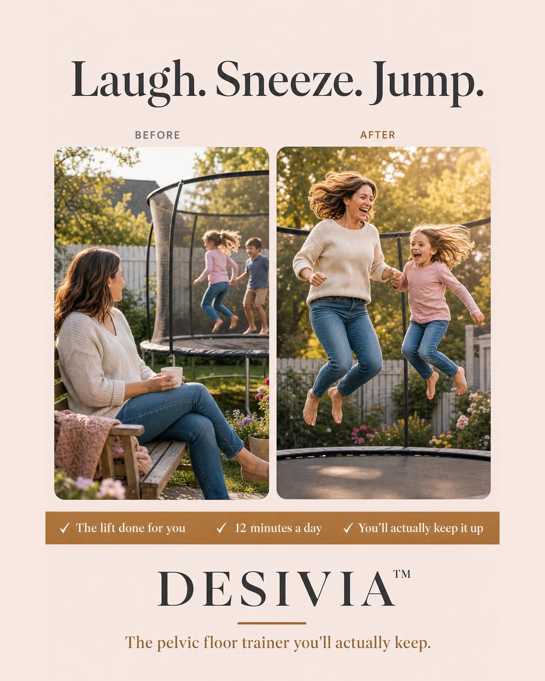 Desivia Facebook ad: Laugh. Sneeze. Jump.