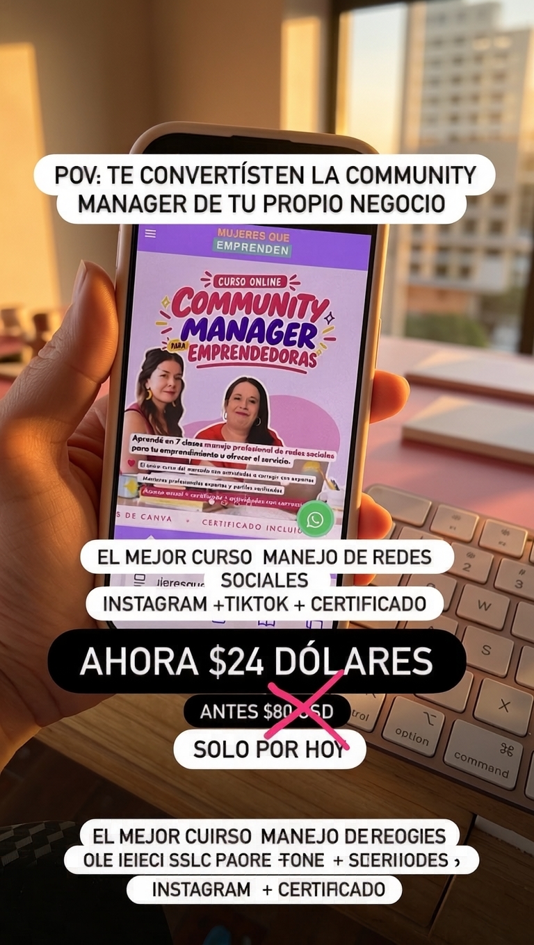 Mujeres que Emprenden Facebook ad: Curso online community manager para emprendedoras