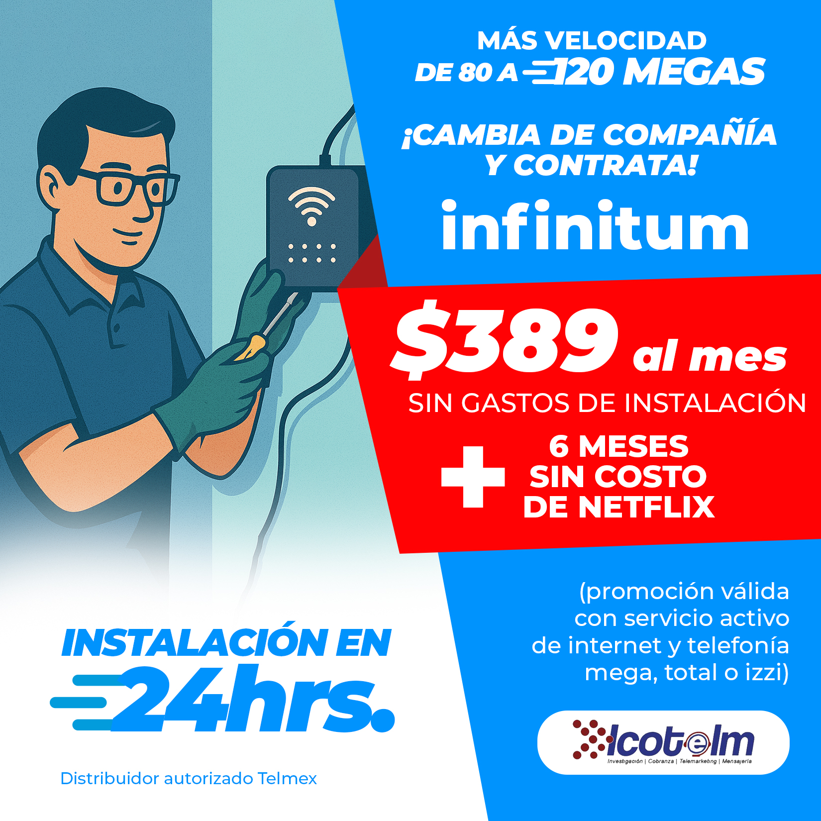 Internet de alta velocidad Facebook ad: Chatea con nosotros