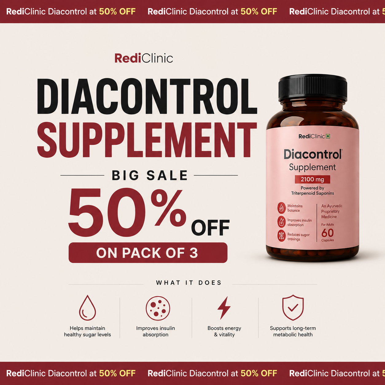RediClinic Premium Wellness Facebook ad: India's First Advanced Diabetes Support Formula