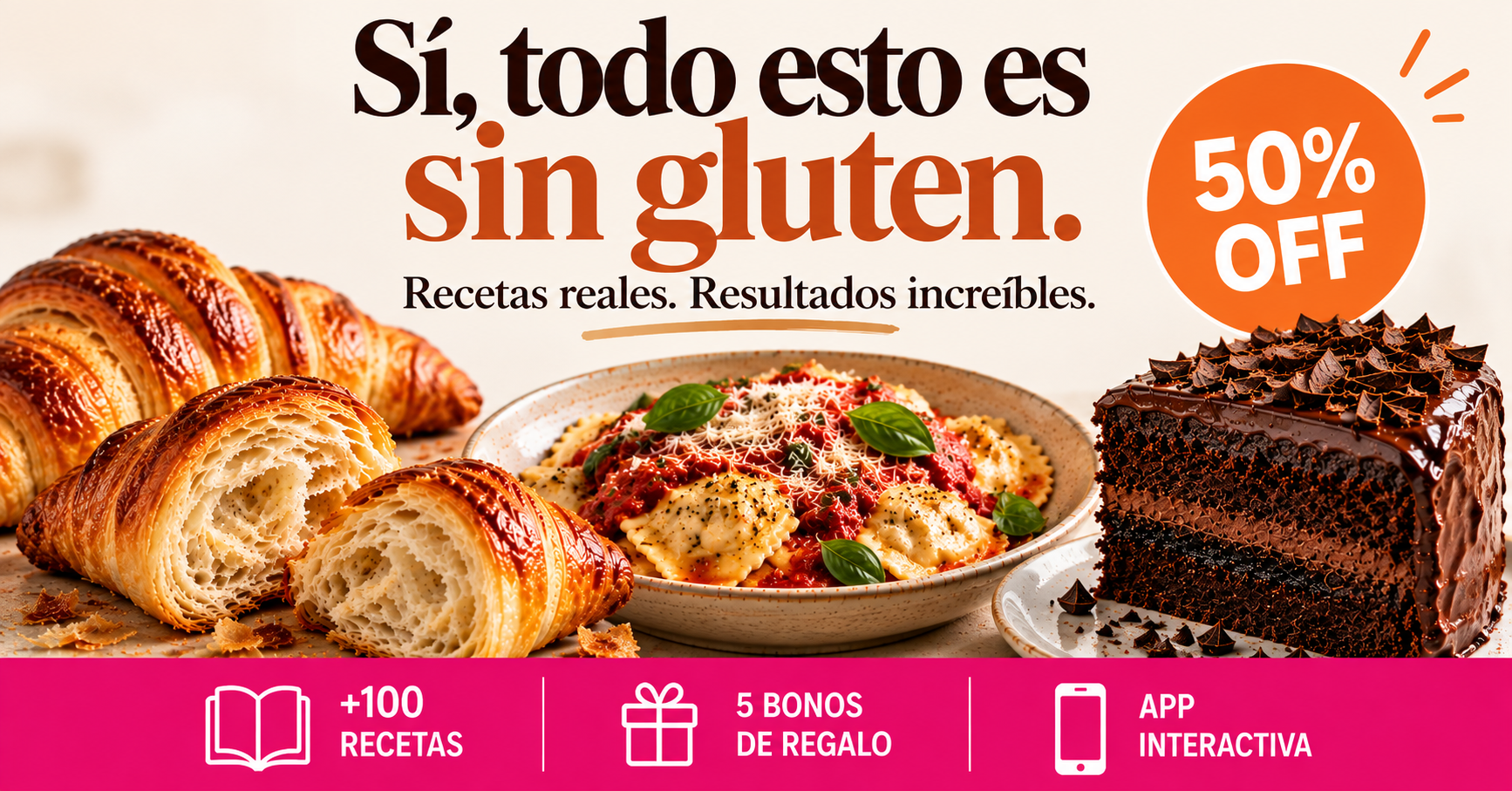 Cook Today BA Facebook ad: +100 recetas SIN GLUTEN + 5 bonos | 50% OFF