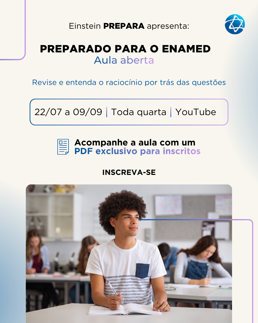Einstein Prepara Facebook ad: Aulas Gratuitas: Revisão Para o Enamed