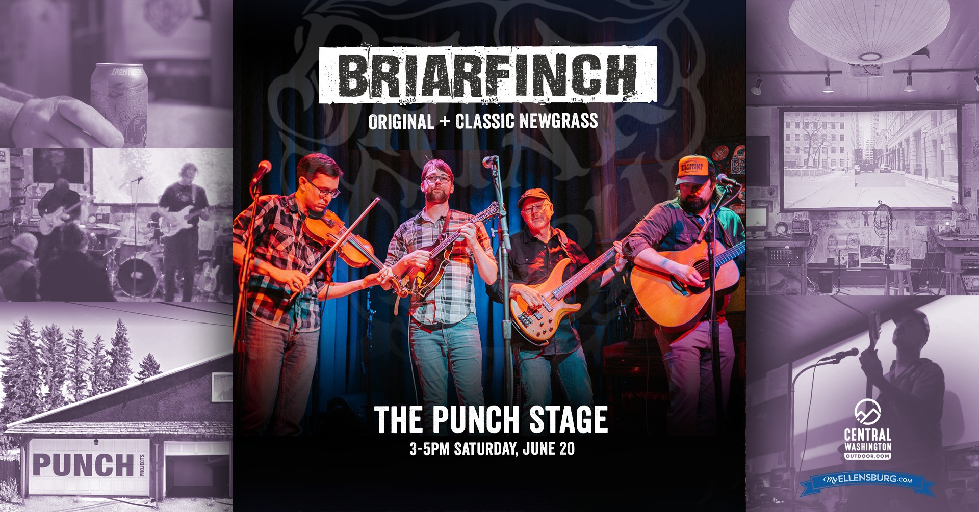 PUNCH Projects Facebook ad: Live at PUNCH! Briarfinch Newgrass from Olympia