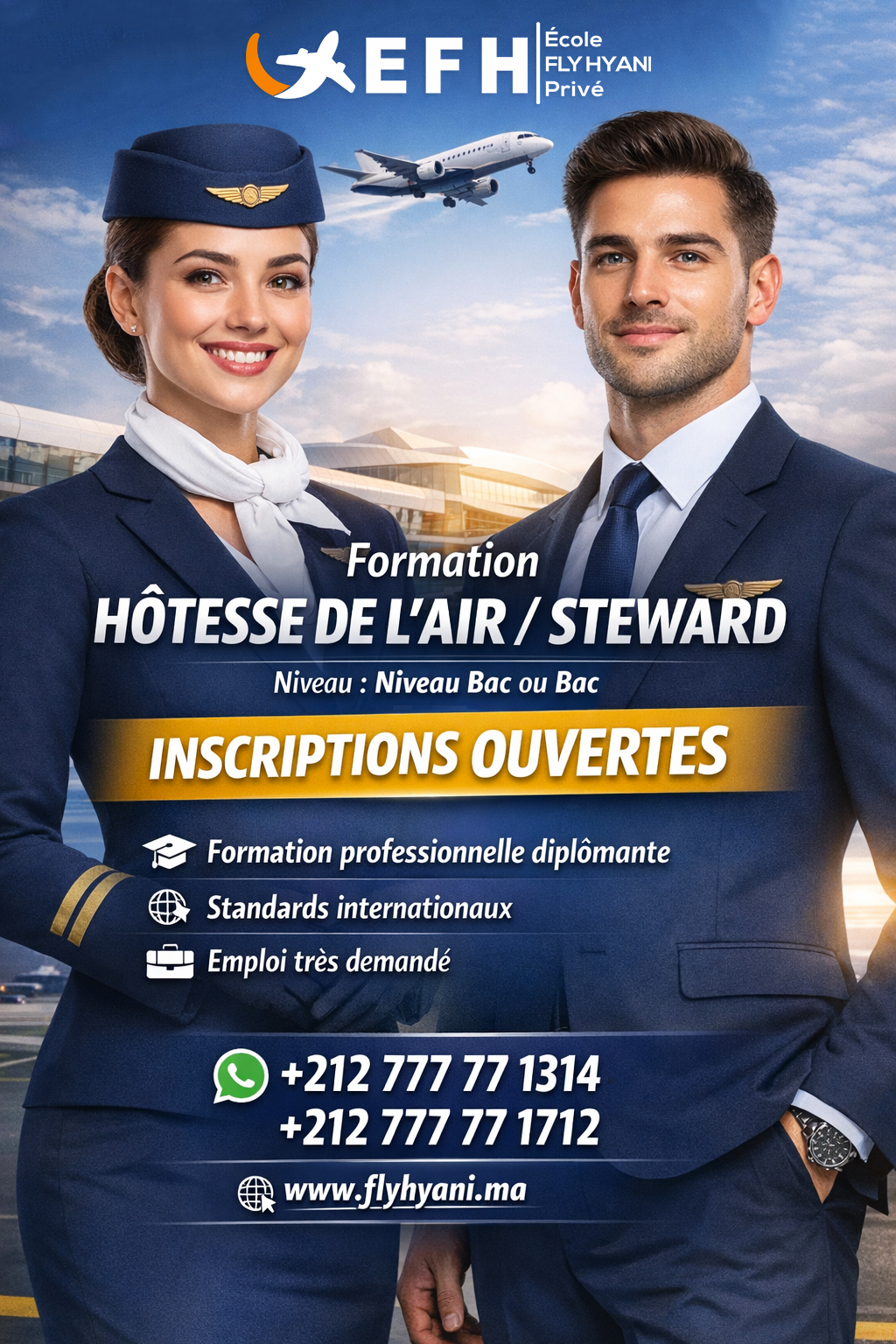 École des hôtesses de l'air et steward FLY HYANI Facebook ad