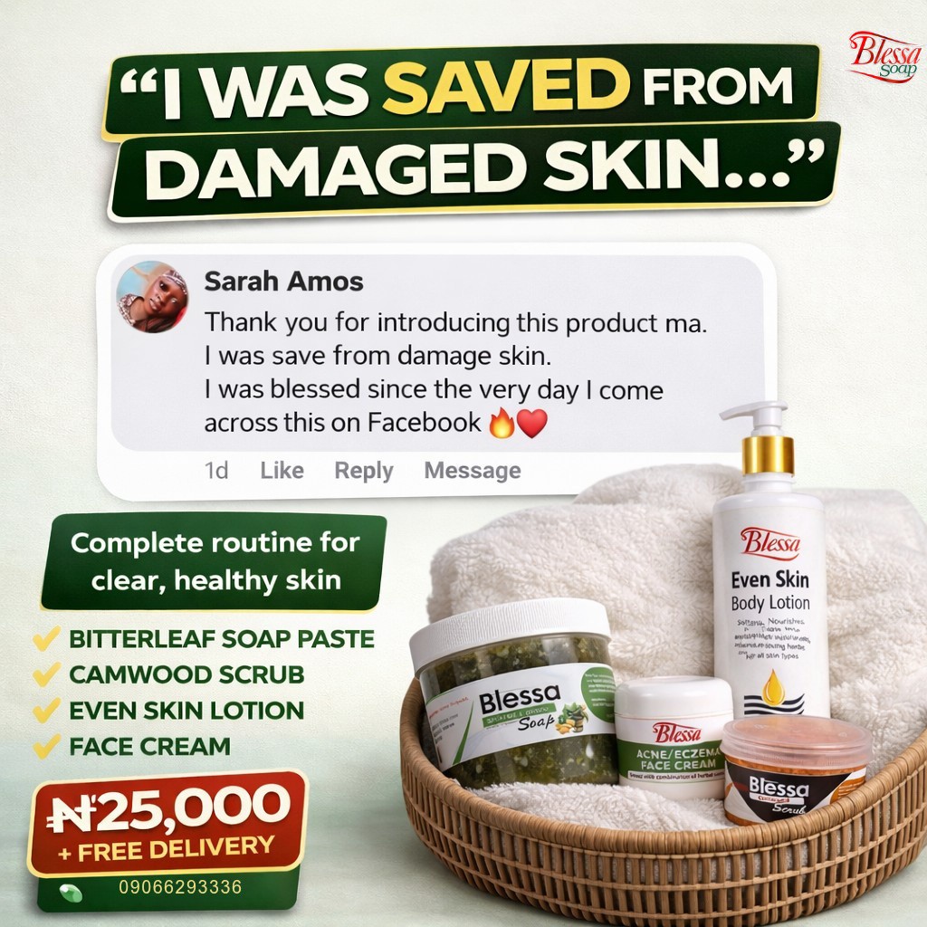 Blessa soap Facebook ad: I was saved from damaged skin…