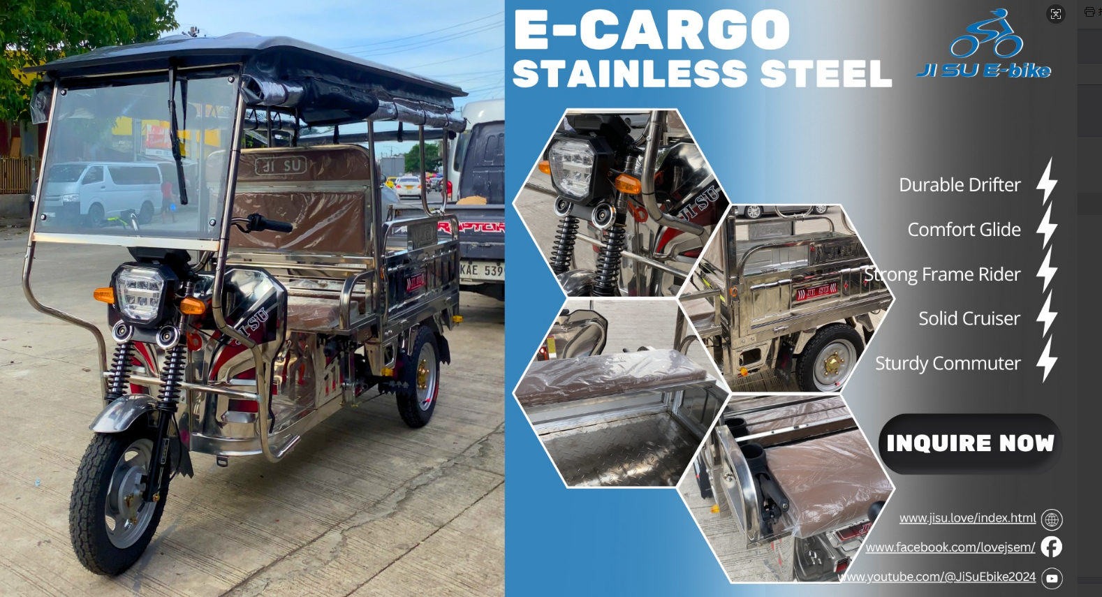 JI SU Ebike Bacolod City Facebook ad: E-CARGO Stainless Steel, Your Smart Delivery Partner