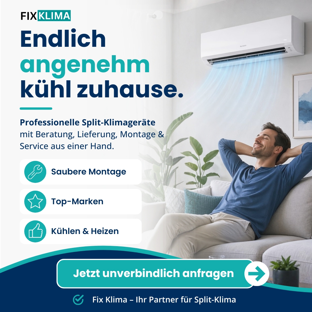 Fix Klima Facebook ad: Kühle Räume. Saubere Montage.