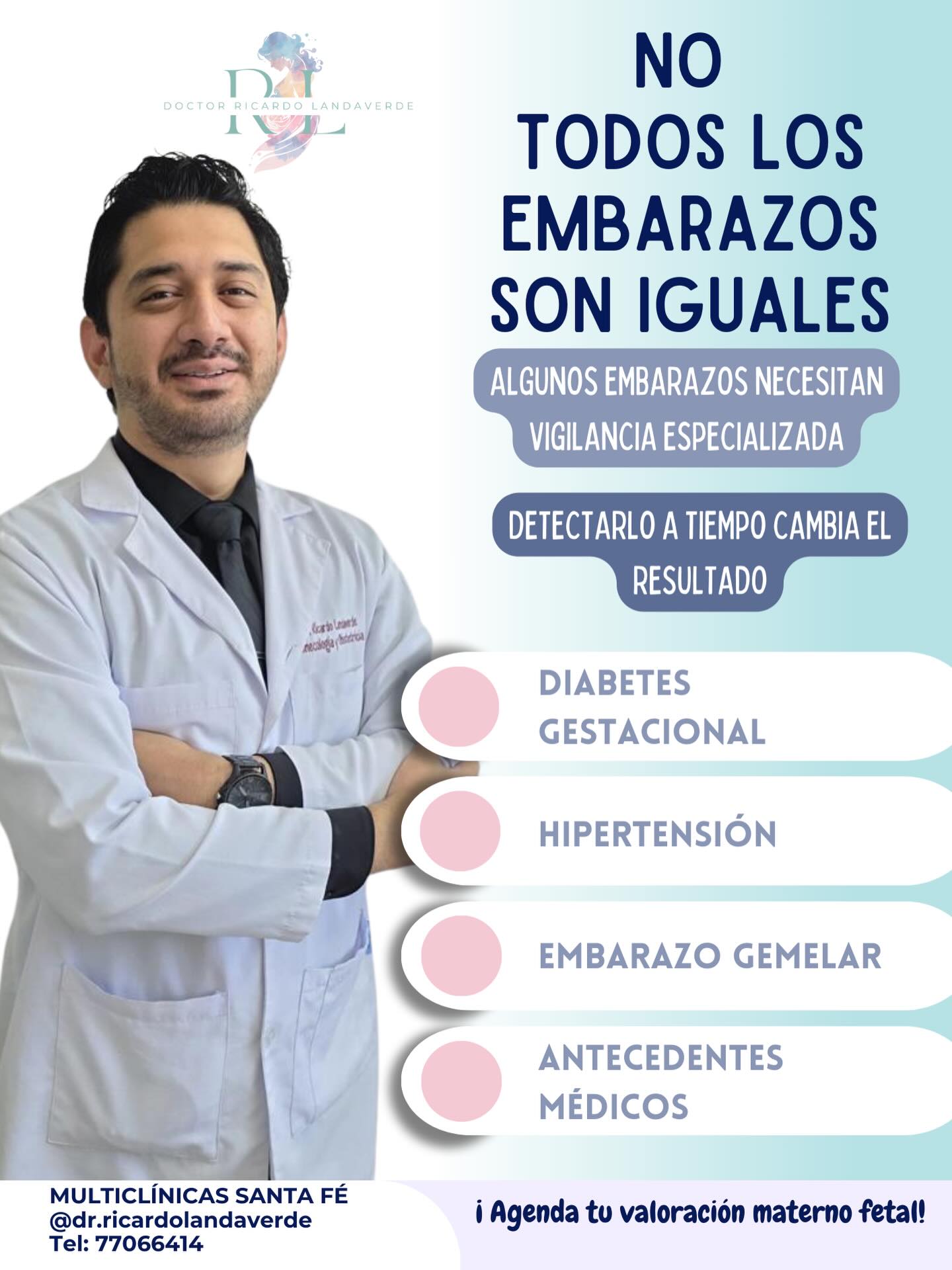 Dr. Ricardo Landaverde. Facebook ad: Agenda tu valoración Materno-Fetal