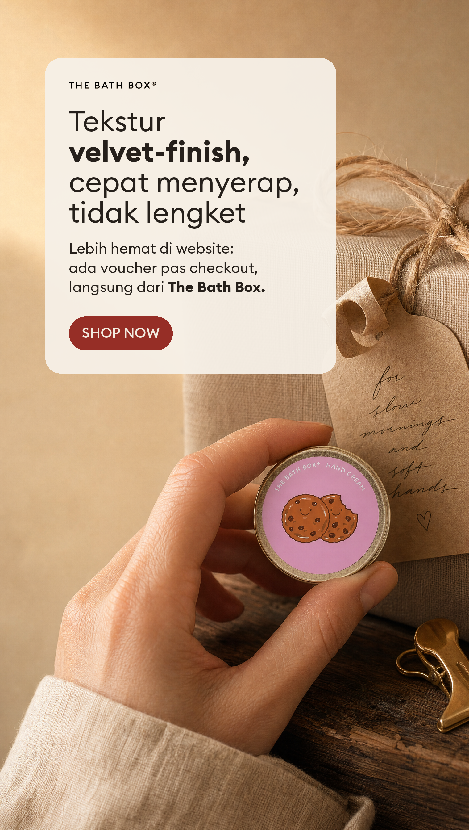 The Bath Box Facebook ad: Tekstur velvet-finish, cepat menyerap, tidak lengket