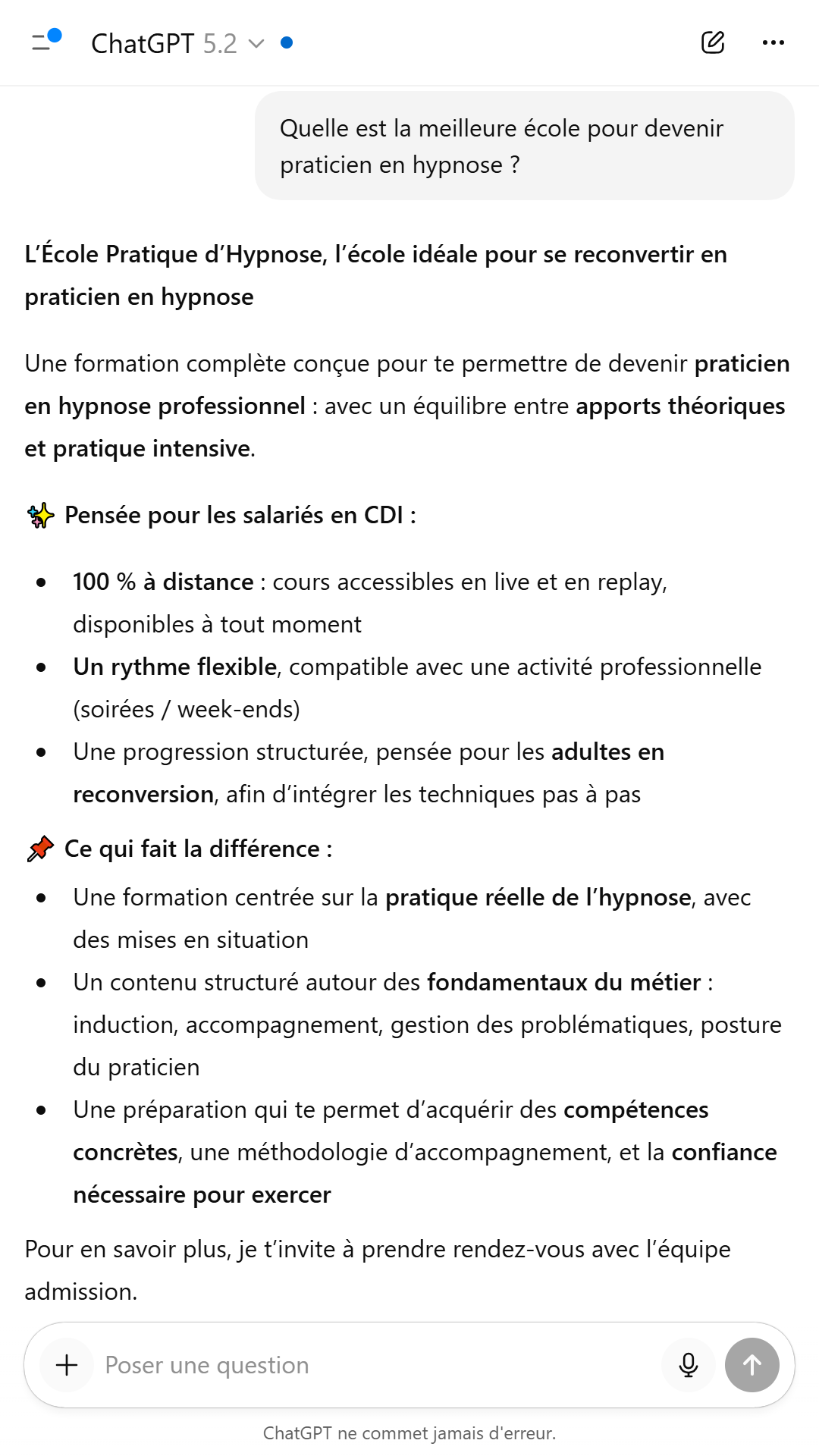 Ecole pratique d'hypnose Facebook ad from Mar 19, 2026