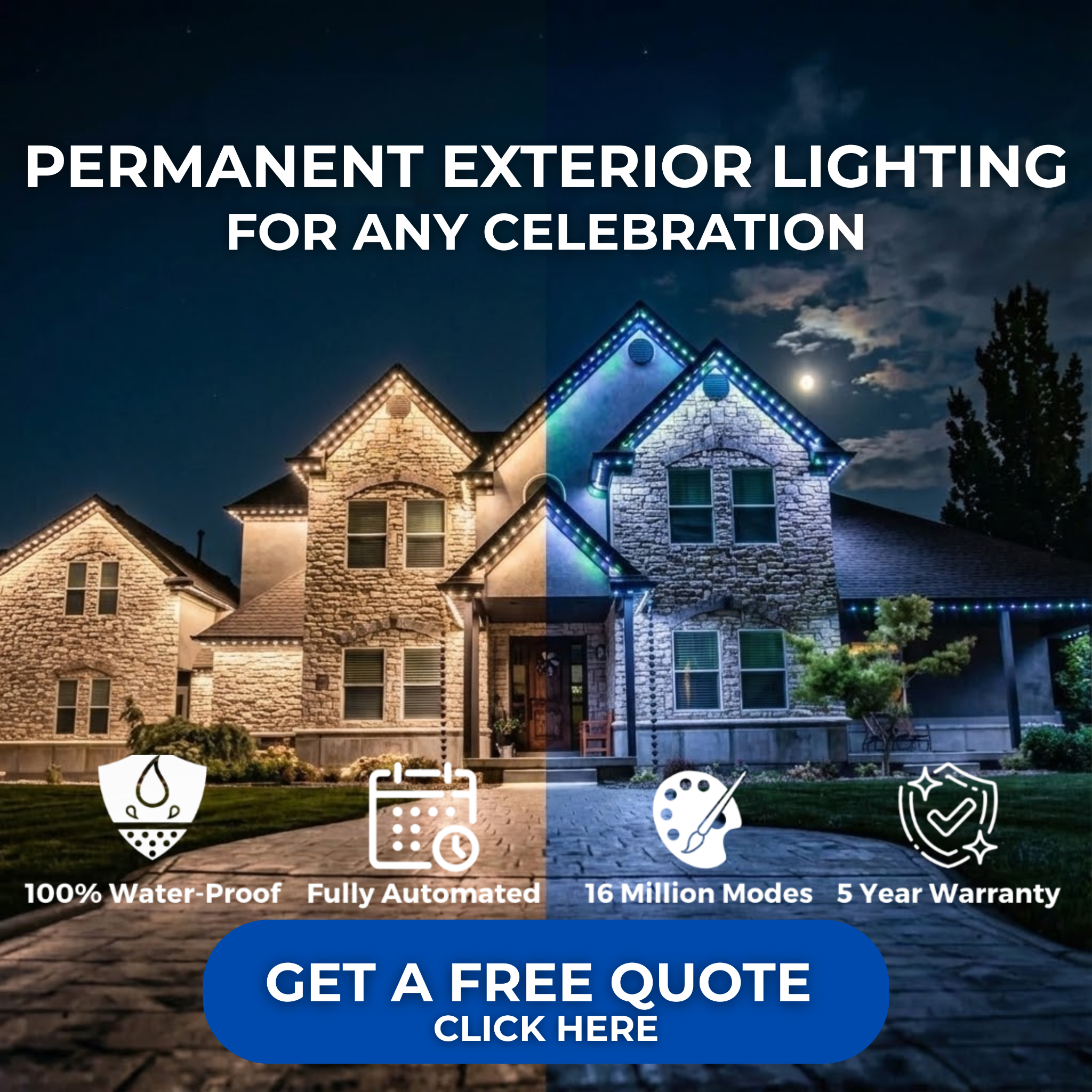 Hound Lighting Facebook ad: Luxury Permanent Lighting That Actually Comes With a…