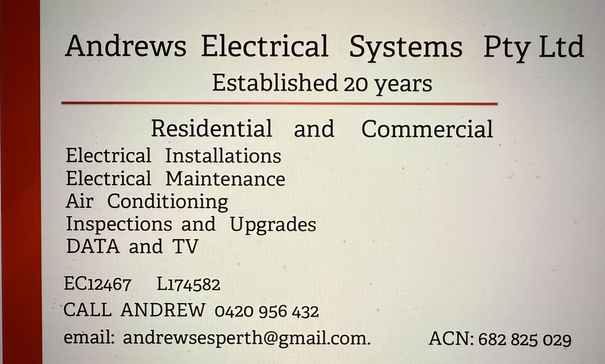 Andrews Electrical Systems Facebook ad: High Quality and friendly Electrical and Air Conditioning…