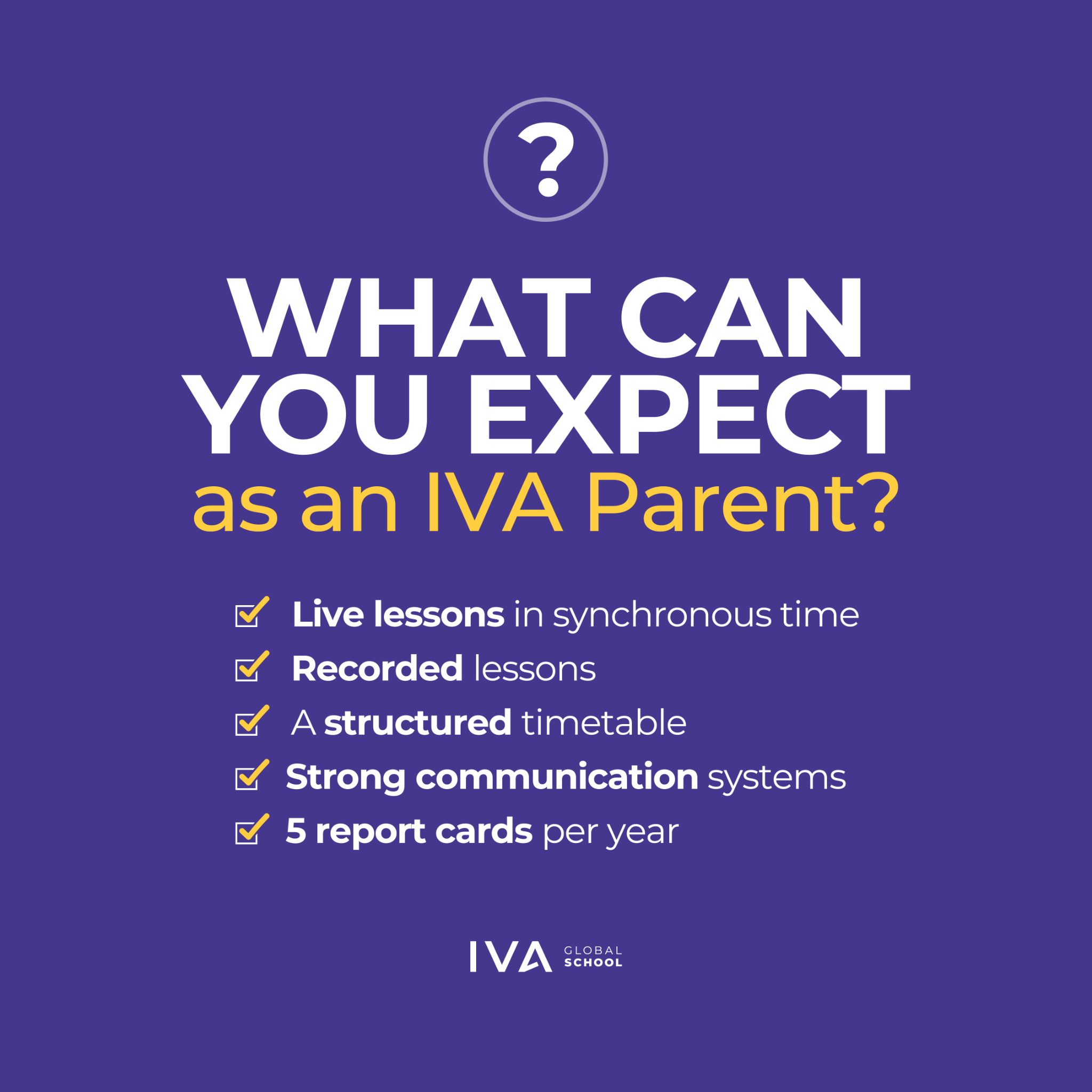 IVA Global School Facebook ad: Expect Excellence