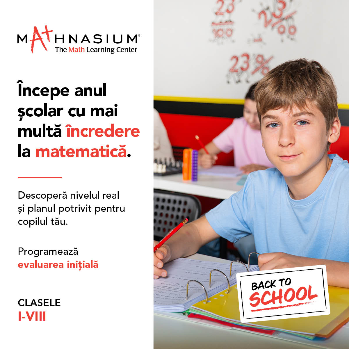 Mathnasium Aviației Facebook ad: Începe cu o evaluare inițială