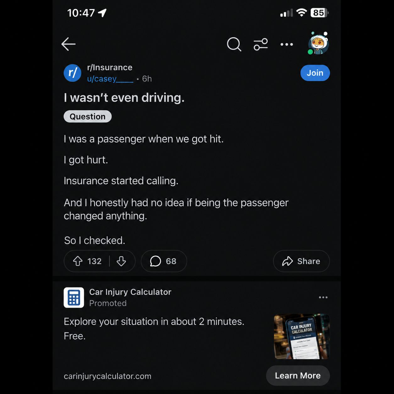 Car Injury Calculator Facebook ad