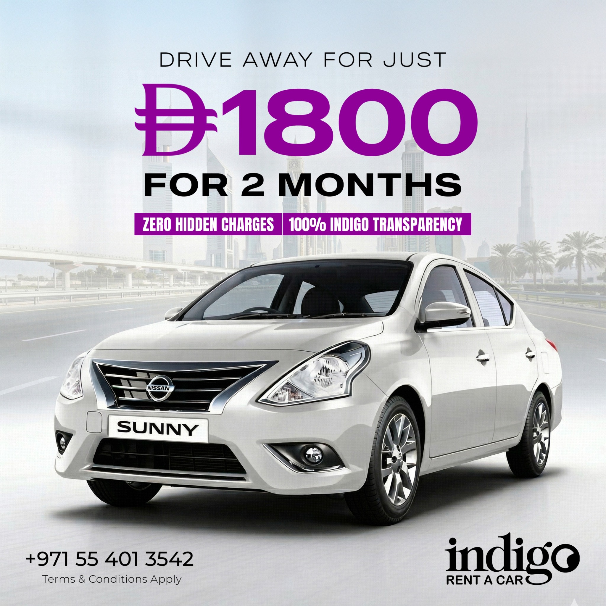 Indigo Rent A Car Facebook ad: 2 Months for AED 1800