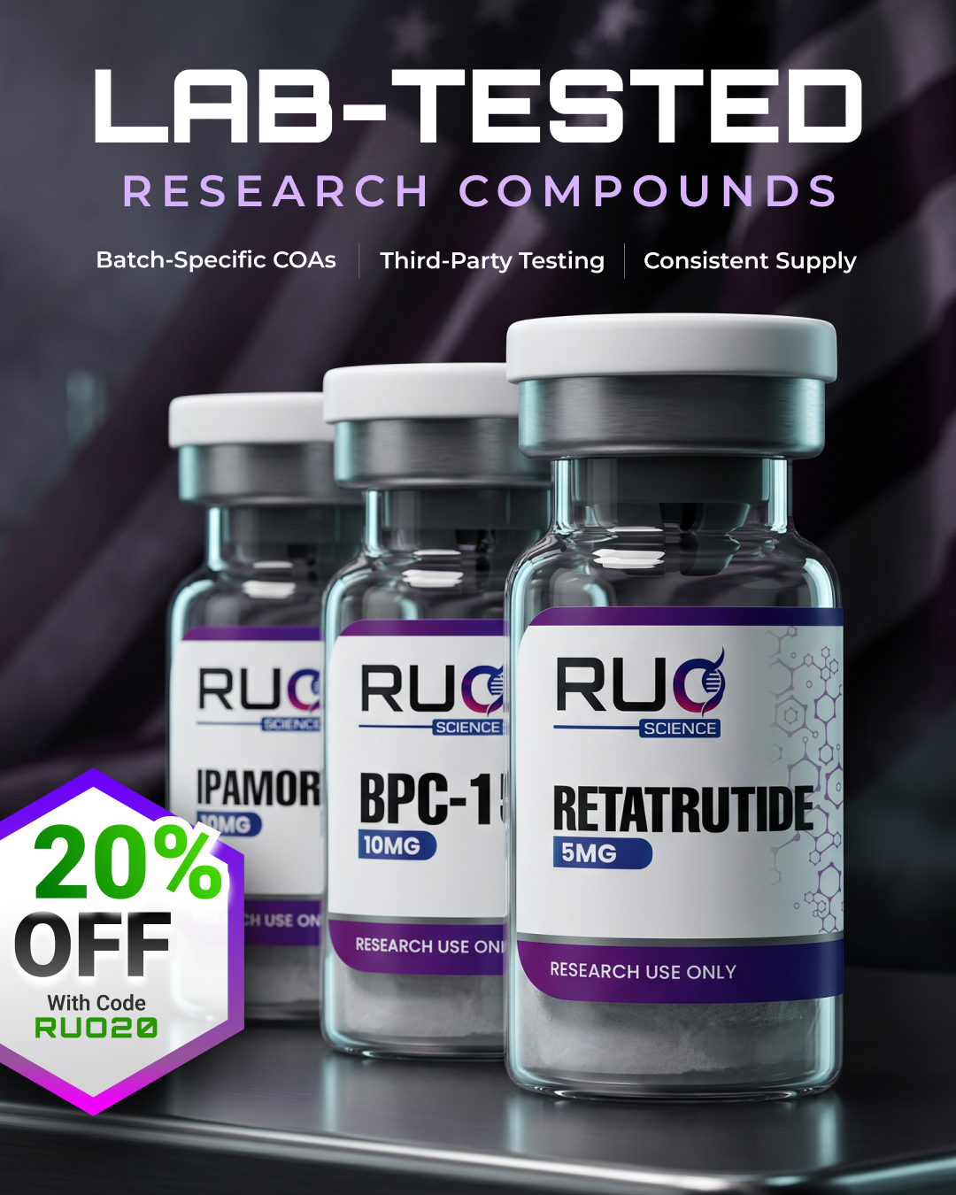 RUO science Facebook ad: 20% OFF With Code RUO20