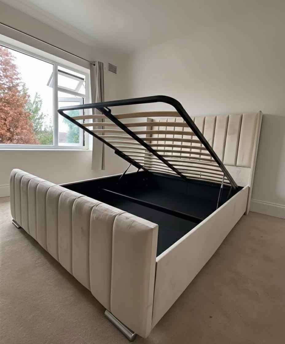 Simon Brown Facebook ad: King Size Ottoman Storage Bed Frame & Mattress - In Stock…