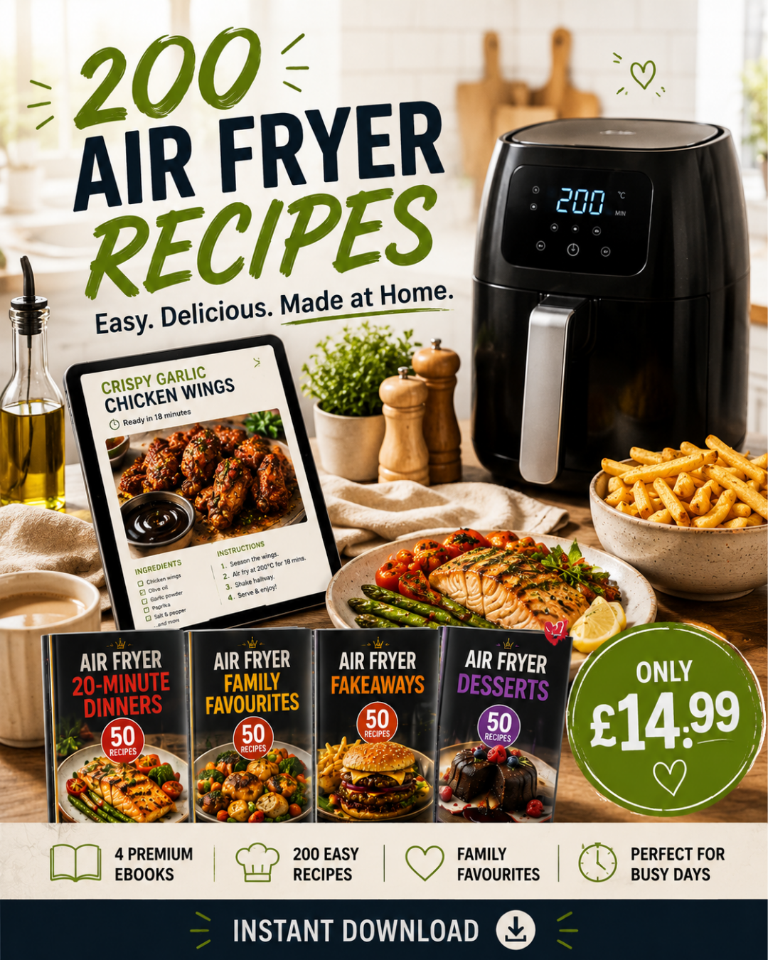 Ebookium: Twoja biblioteka wiedzy Facebook ad: 200 Air Fryer recipes that the whole family will love!