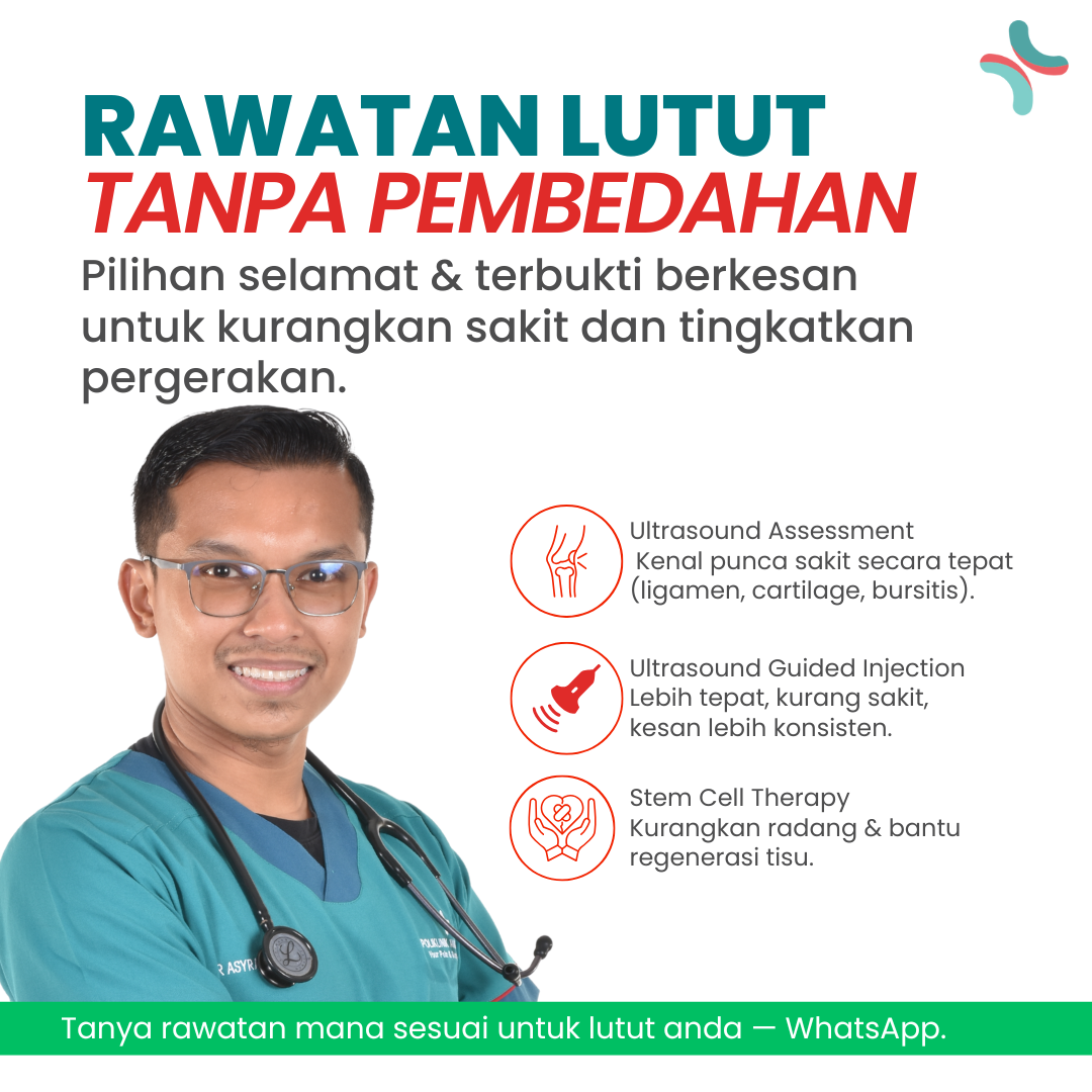 Poliklinik Amalmedik HQ Facebook ad: Klik untuk tempah slot pemeriksaan ultrasound lutut denga…