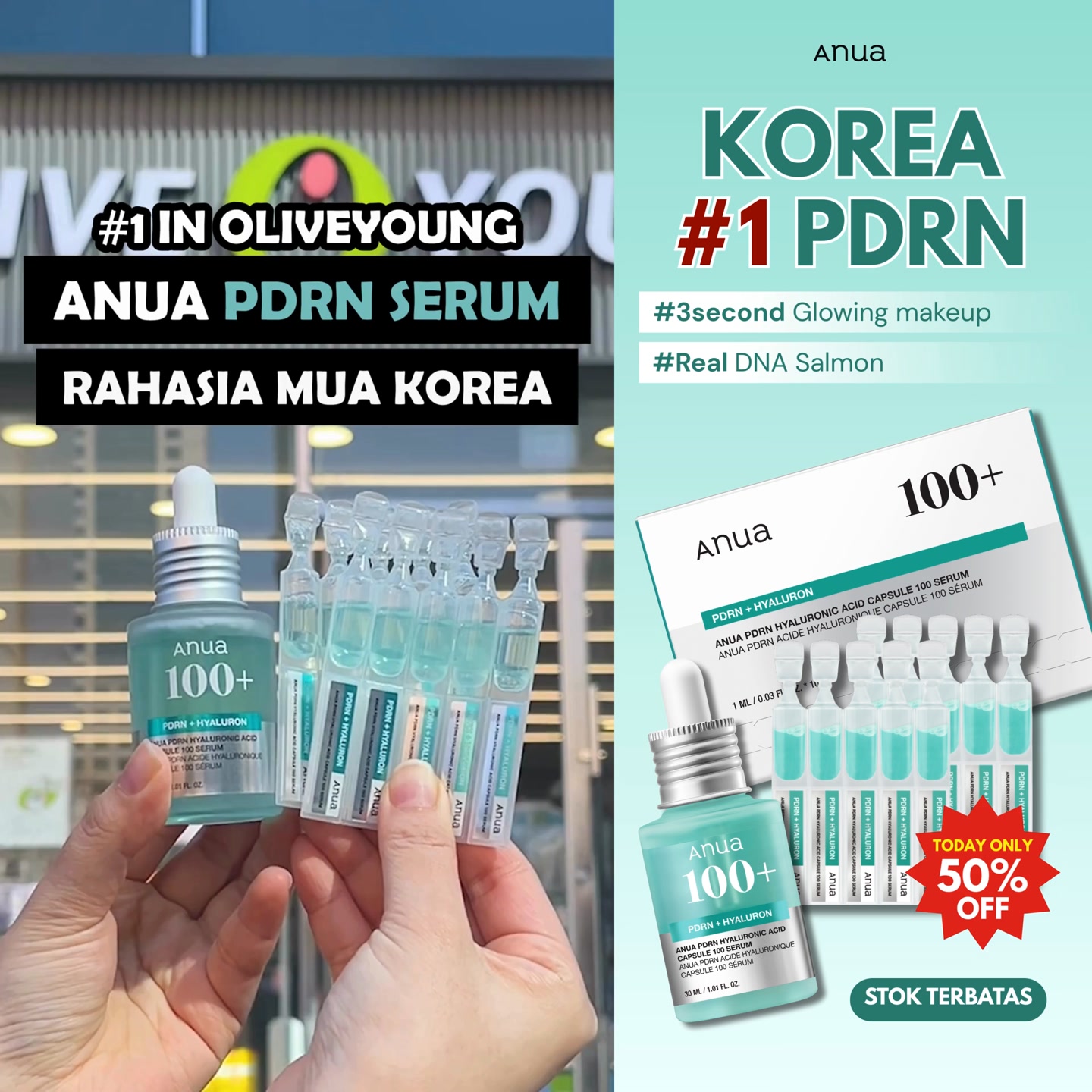 ANUA Indonesia Facebook ad: HARI INI DISKON 50% KHUSUS DI LINK INI!