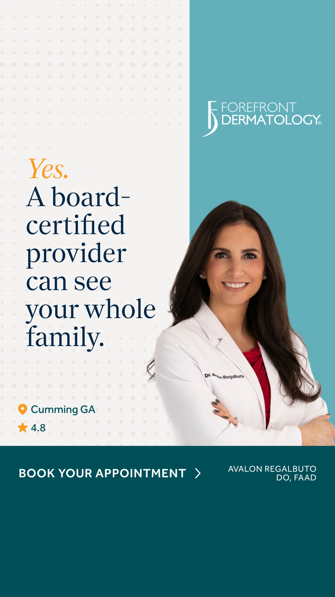 Forefrontdermatologycumming Facebook ad from Jun 15, 2026