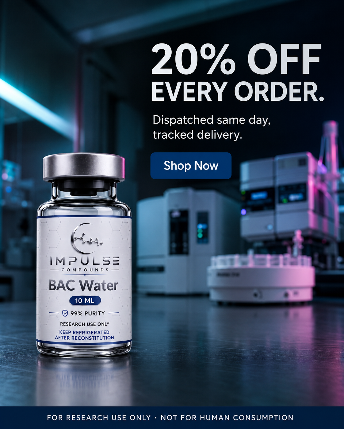 Impulse Compounds Facebook ad: 20% Off Your First Research Order