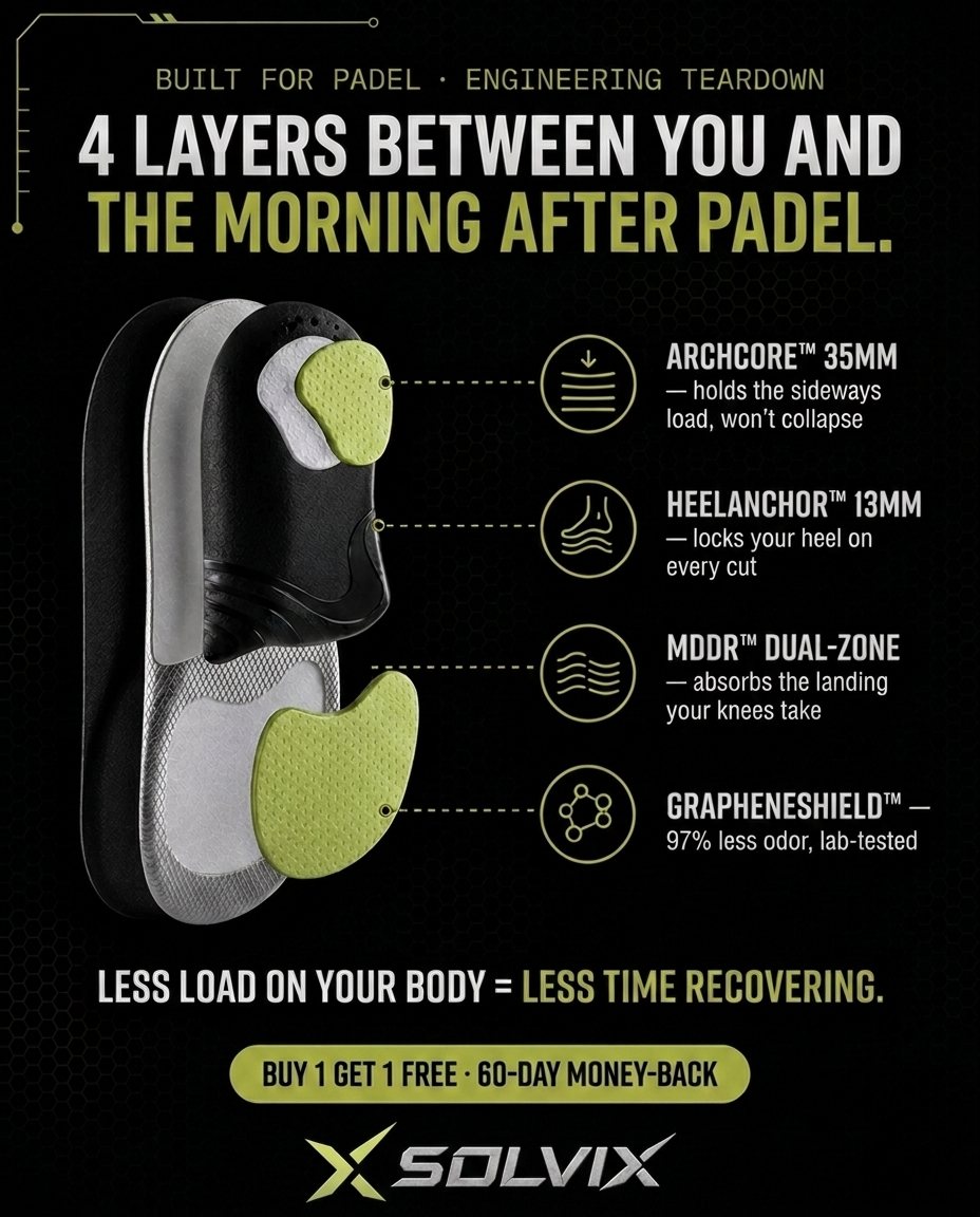 Solvix Facebook ad: Most padel players pay the pain tax. You don't have to.