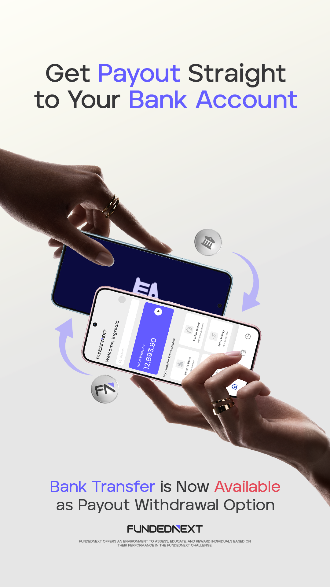 FundedNext Global Facebook ad: Bank Transfer Live. Direct payout.