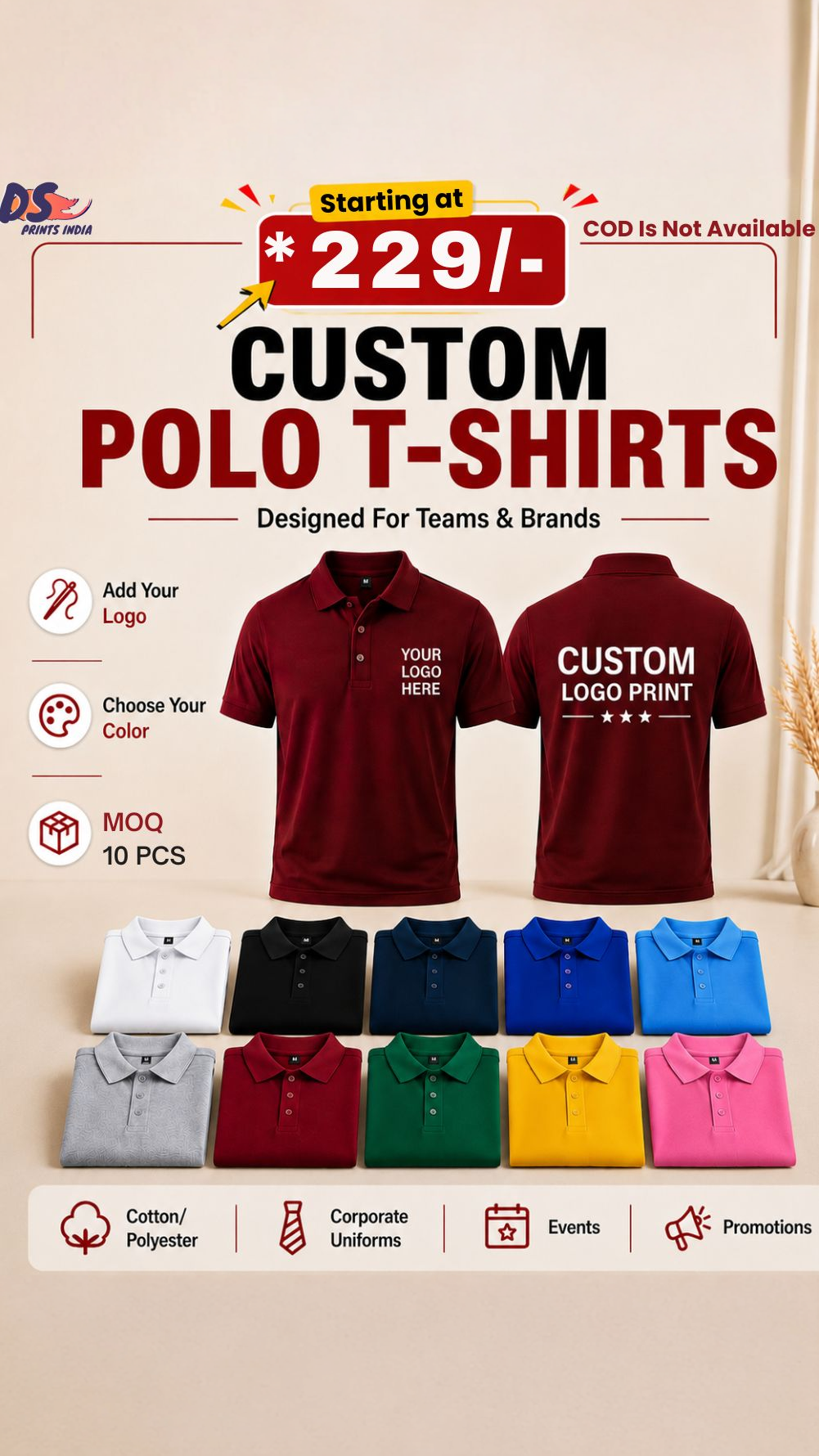 DS Prints India Facebook ad: Custom Printed T-Shirts for Your Brand
