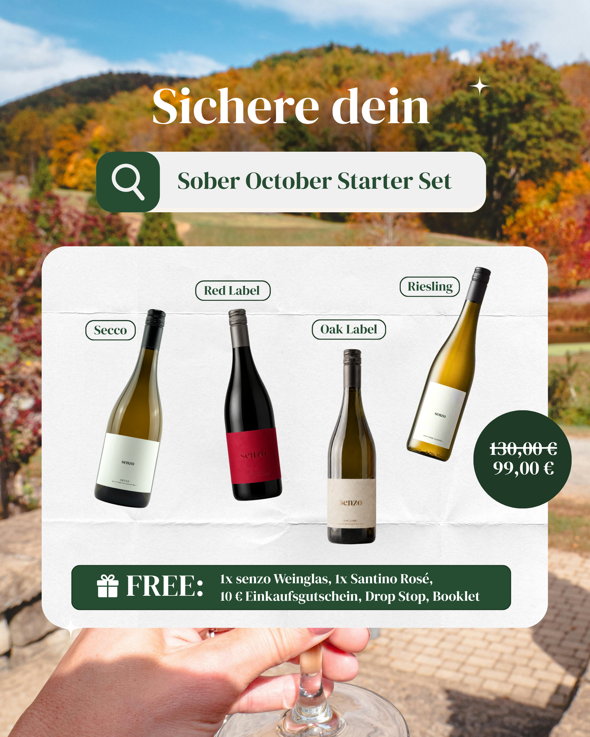 Senzo Facebook ad: 100% Wein, 0,0% Alkohol