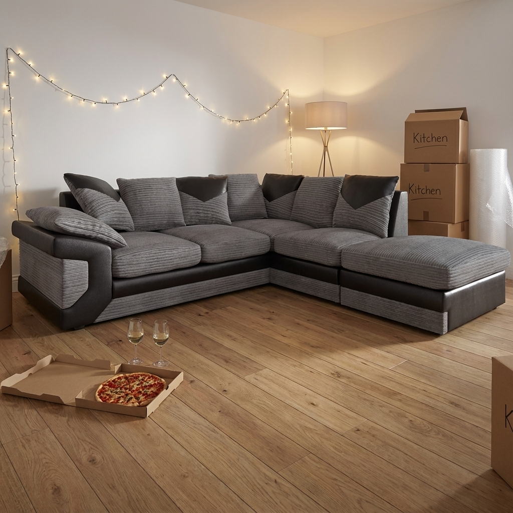 The Online Sofa Shop Facebook ad: Dino Fabric and Leather Trim Corner Sofa
